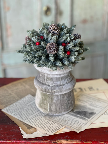 Icy Mini Pine w/ Berry Half Sphere | 7"