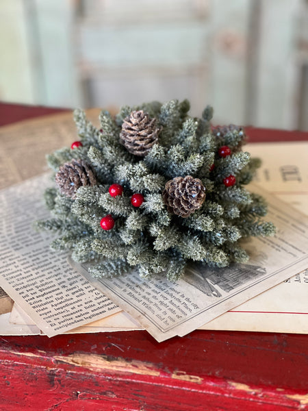 Icy Mini Pine w/ Berry Half Sphere | 7"