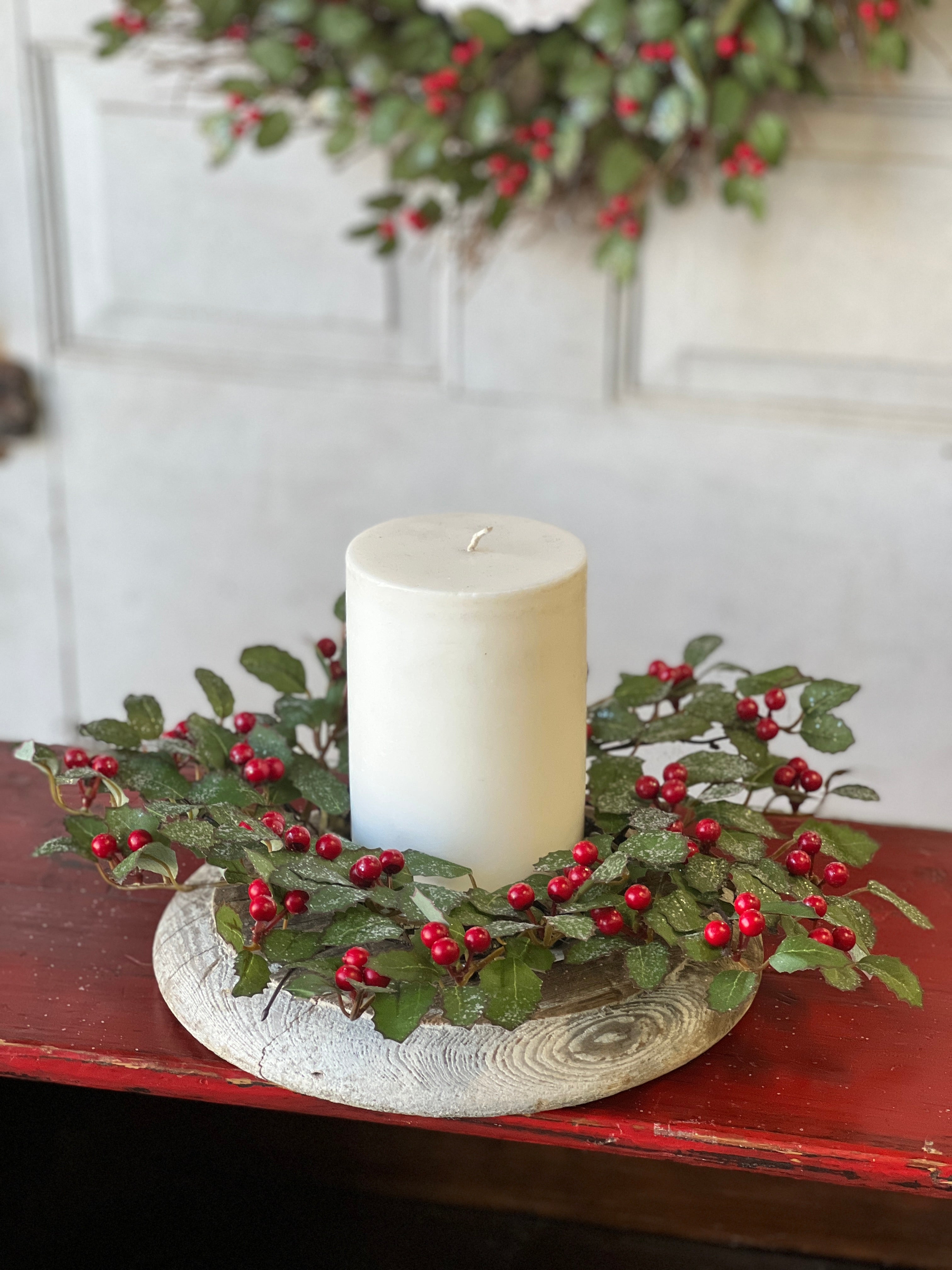 Holly Candle Ring with Berries 14 Lancaster Home Holiday